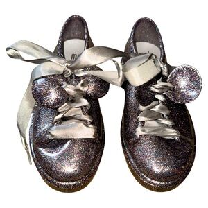 Melissa Kids Minnie Mouse Glitter Dress Shoes with Silver Bow size 1